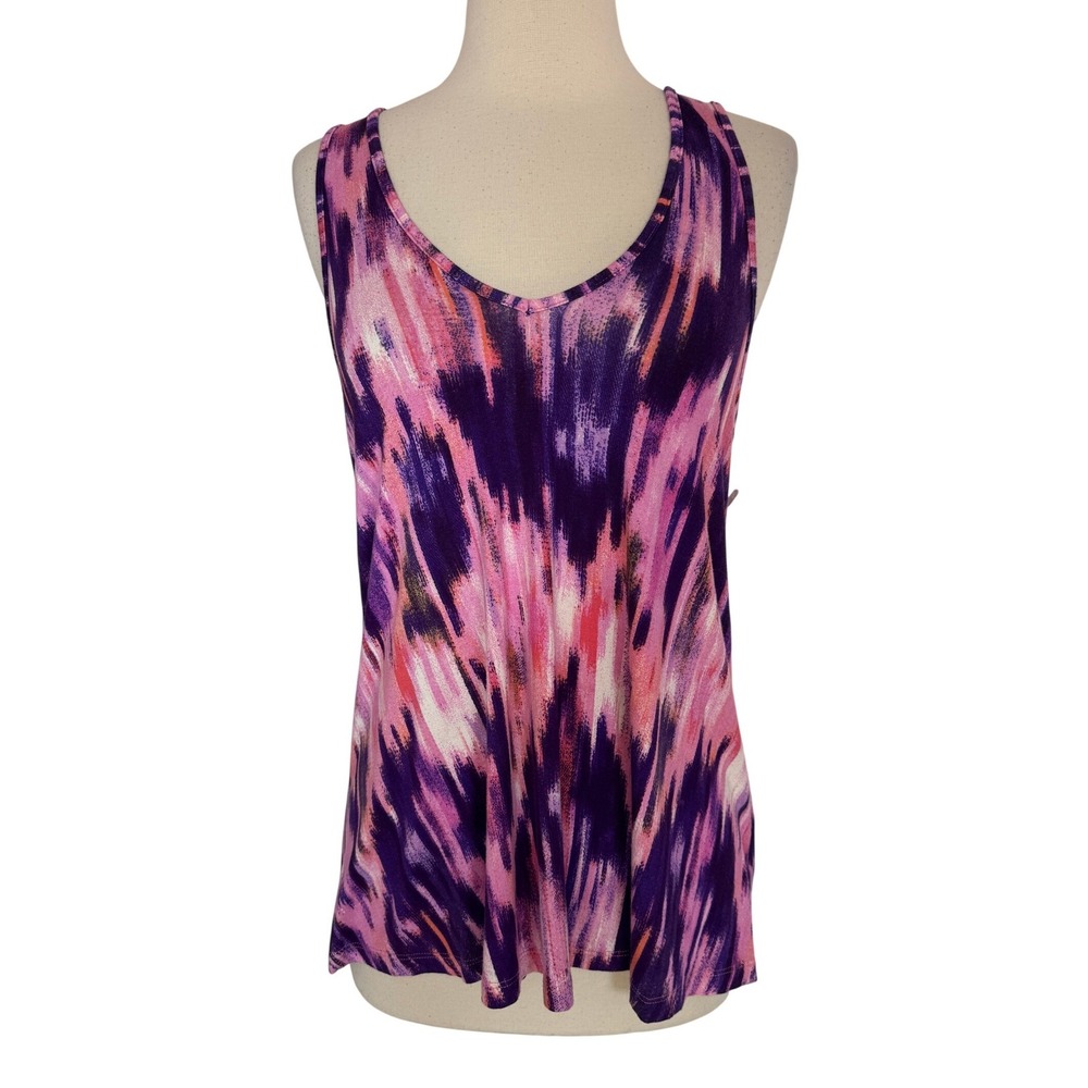 Tart Womens Abstract Ikat Print V-Neck Tank Top Purple Pink‎ Strappy Back Size S